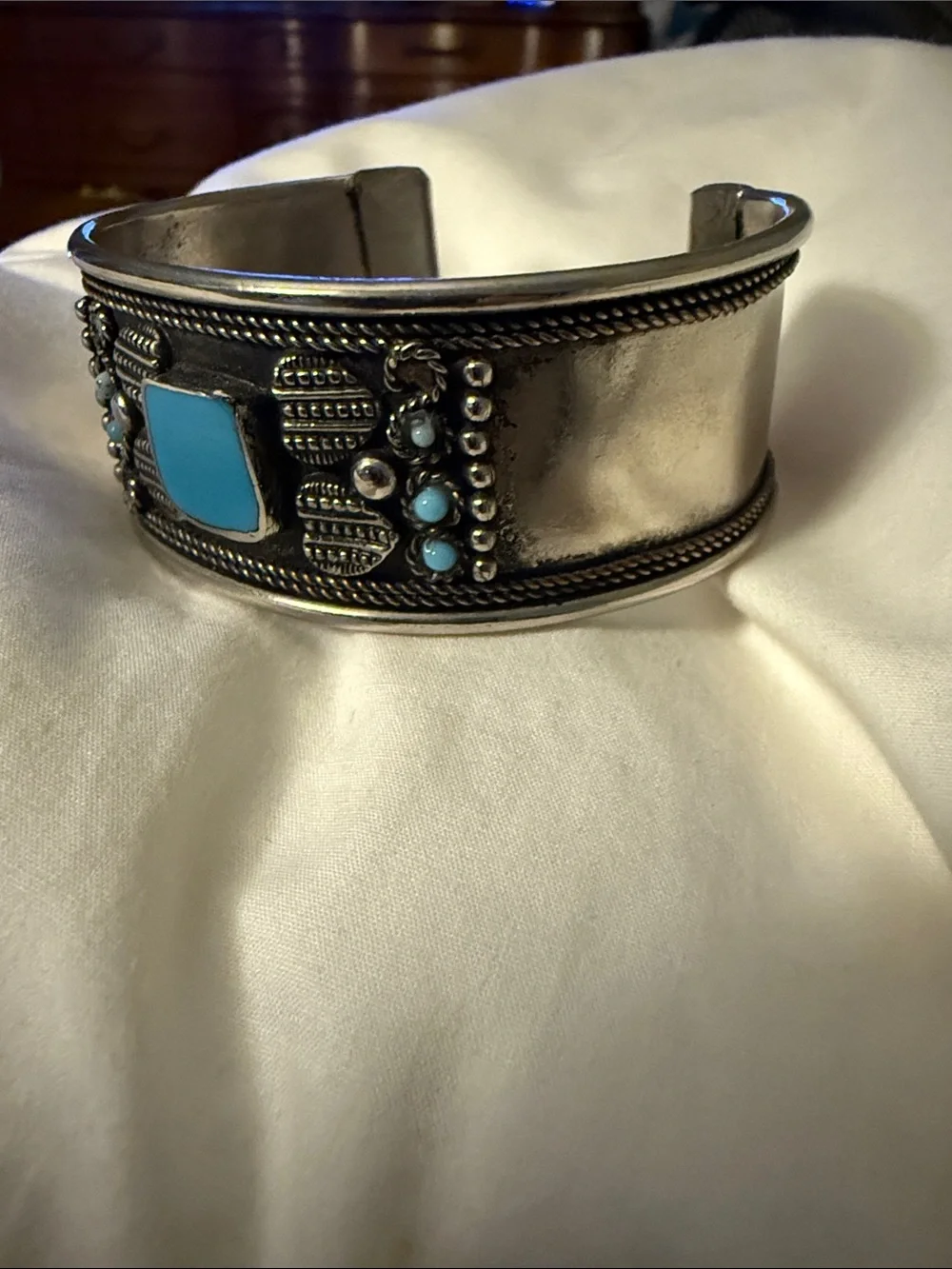 Silver Cuff Bracelet with Turquoise Accent